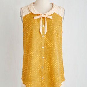 ModCloth Fashionably Elate Polka Dot Blouse in Goldenrod/Mustard Yellow - 4x
